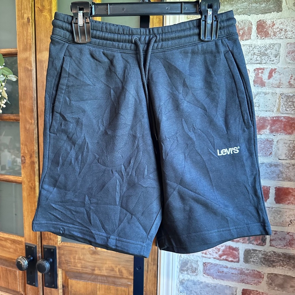 Levi's Sweat Shorts Men Black Fleece Lined Drawstring Casual Athletic Small